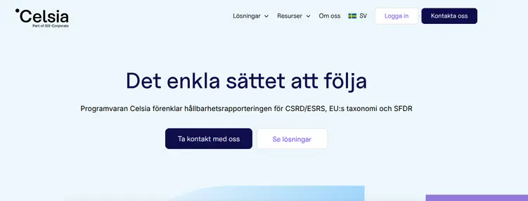 Skärmdump av Celsias webbplats