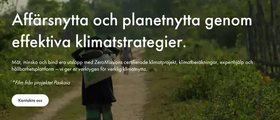 Skärmdump av ZeroMissions webbplats