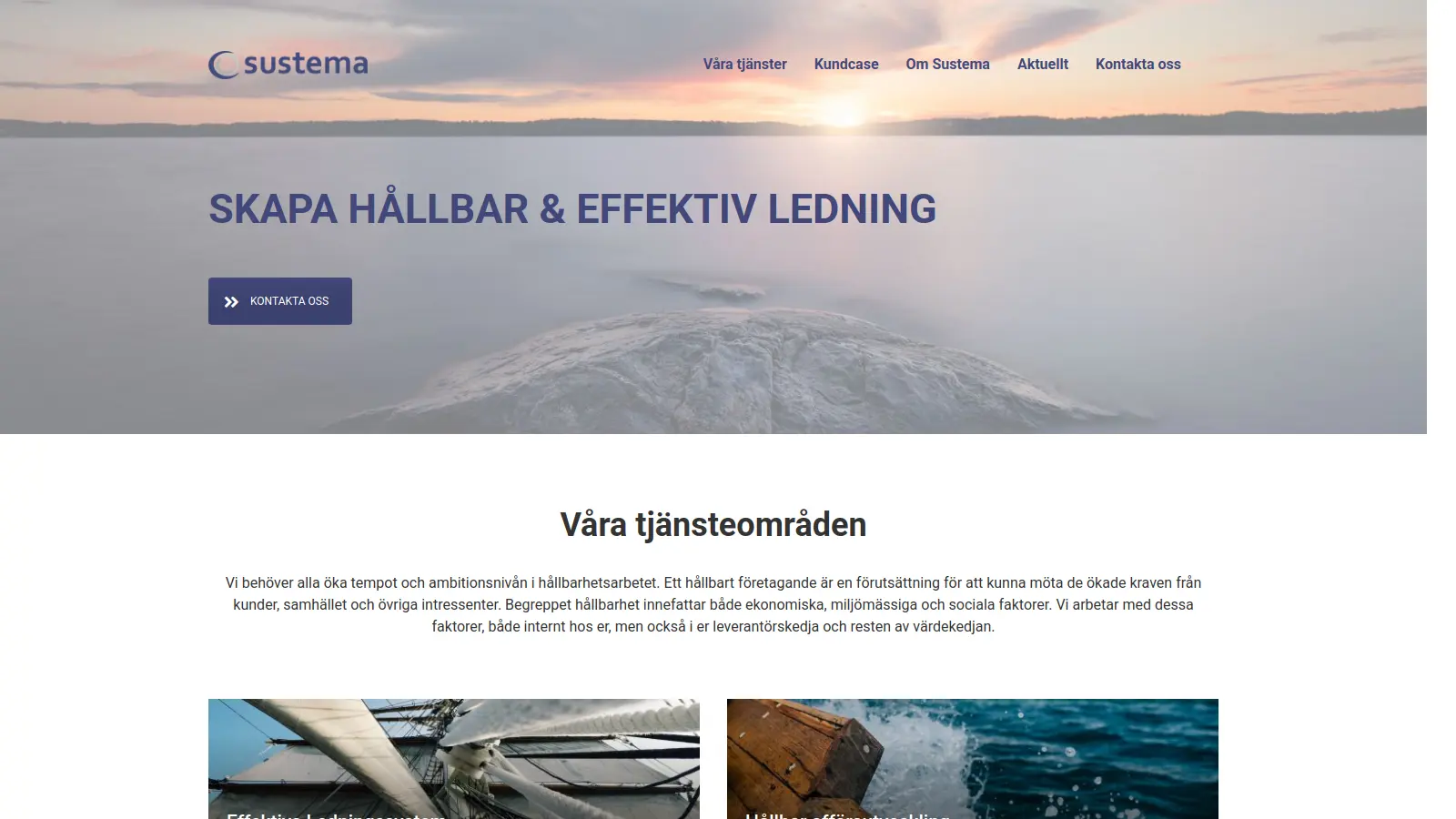 Skärmdump av Sustema ABs webbplats