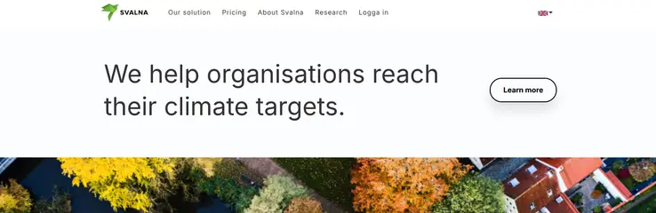 Skärmdump av Svalna ABs webbplats